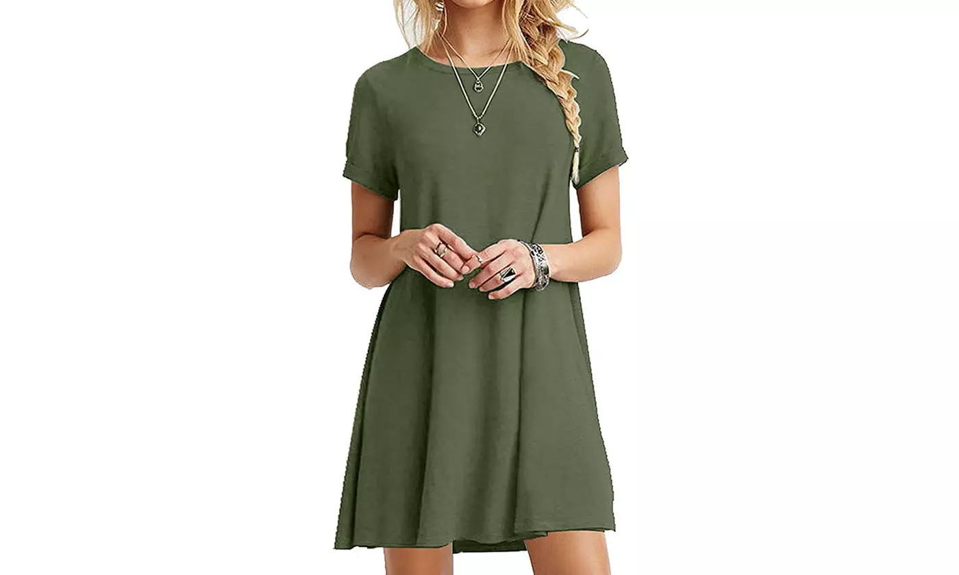 Womens Short Sleeve Sundresses Casual Swing T Shirt Tunic Dress
