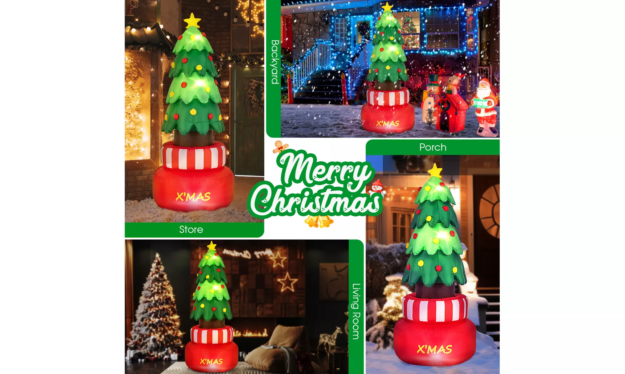 Costway Inflatable Christmas Santa Claus Helicopter Snowman Penguin Lights