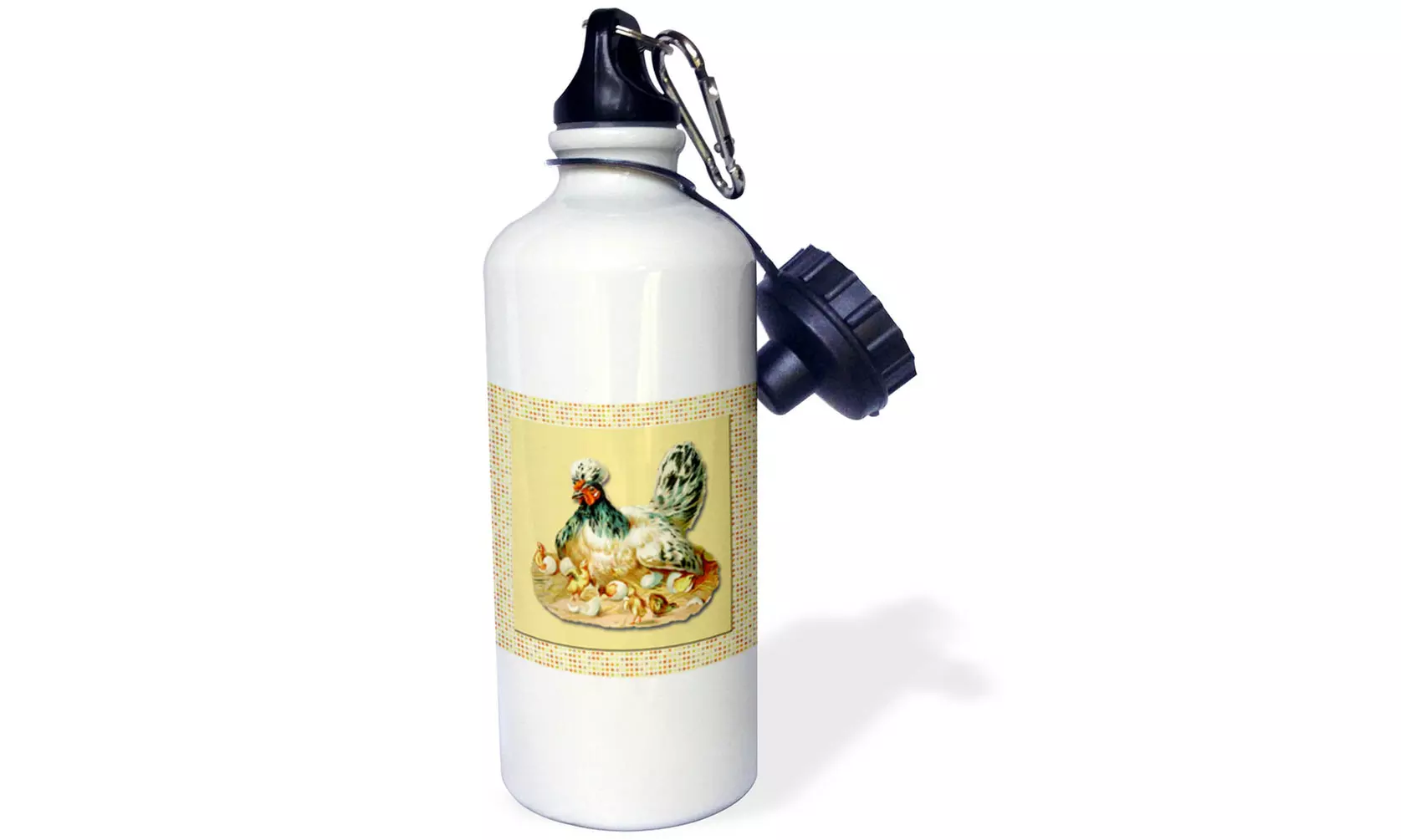  Water Bottle Mother Hen Sitting on Nest with Chicks Hatching On Country Polka  - Primary Image