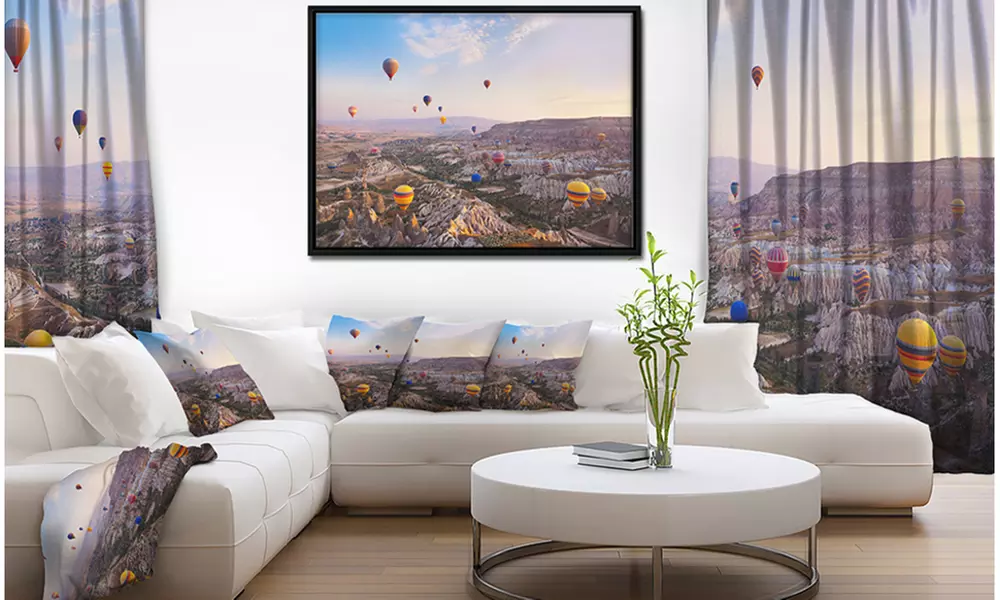 Hot Air Balloon Flying - Photography Framed Canvas Art Print - Primary Image