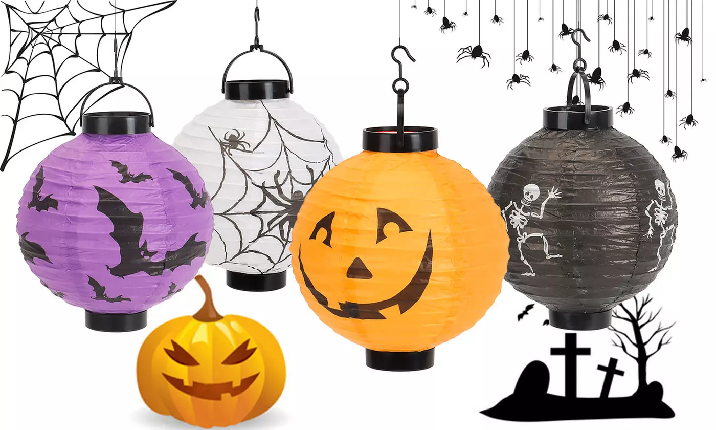 Halloween LED Paper Lantern Party Decor Light Round Scary Bat Hanging Lamp - Primary Image