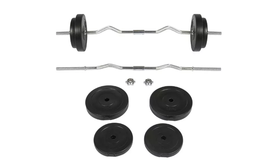 55lb 1in EZ Curl Barbell Weight Set w 2 Lock Clamps 4 Plates - Primary Image