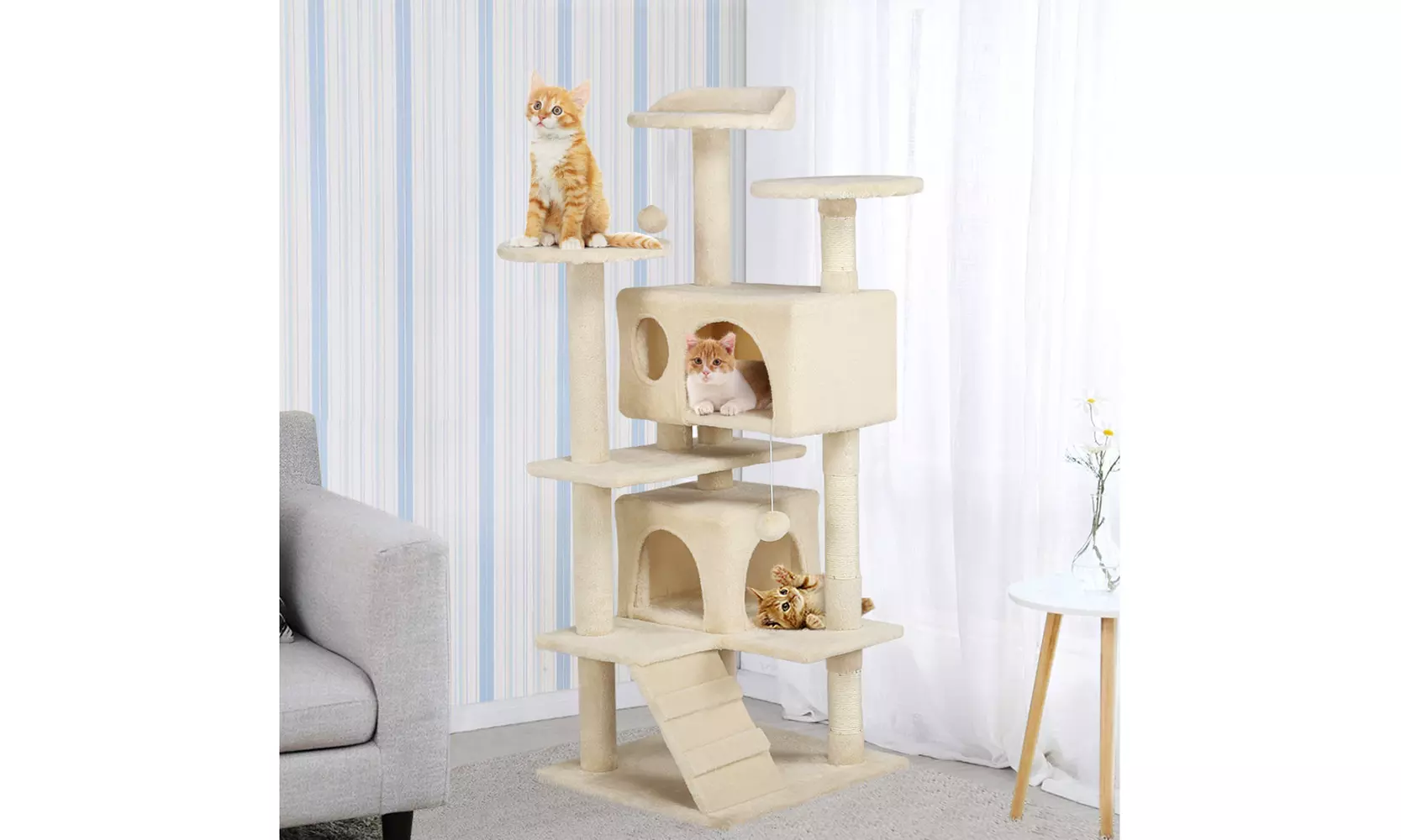 51" Cat Tree Condo Kitten Tree Tower w/2 Condos & Scratching Posts - Primary Image