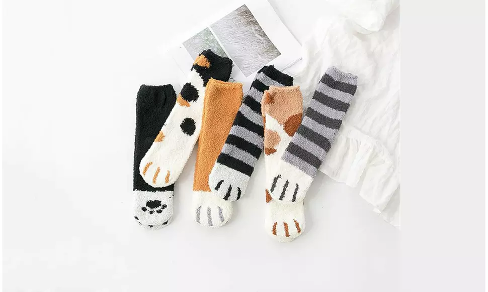 Winter Cat Claws Warm Sleep Floor Socks Cute Thick Plush Coral Fleece Girl Sock - Primary Image