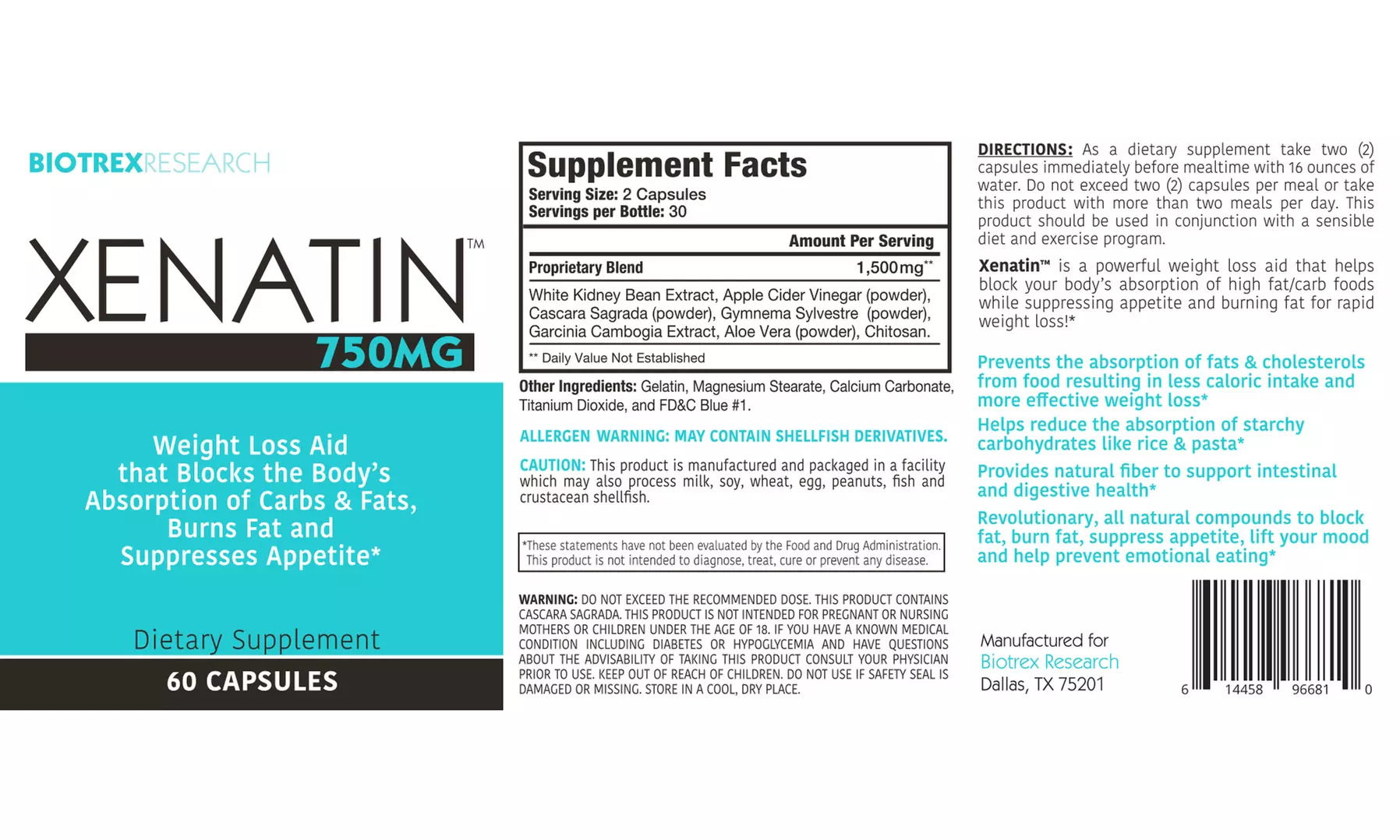Xenatin Fat and Carb Blocking Pills for Weight Loss (60 ct) - Second Medium