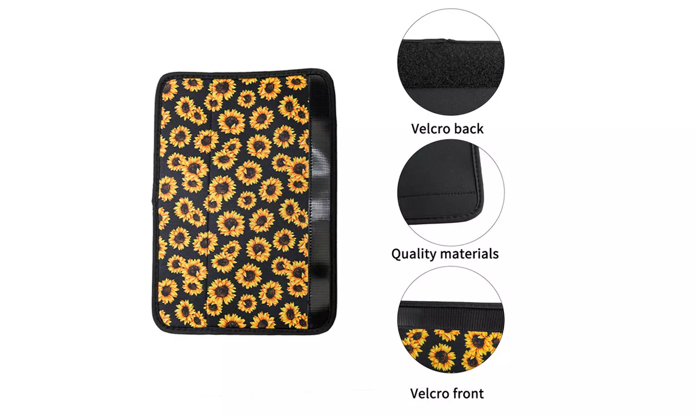 4pcs Sunflower Car Interior Steering Wheel Cover&Seat Belt Pads&Keychain Set