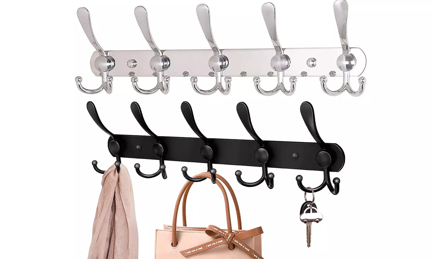 Stainless Steel Coat Rack Wall Mounted 5 Triple Hooks Clothes Towels Hanger - Primary Image