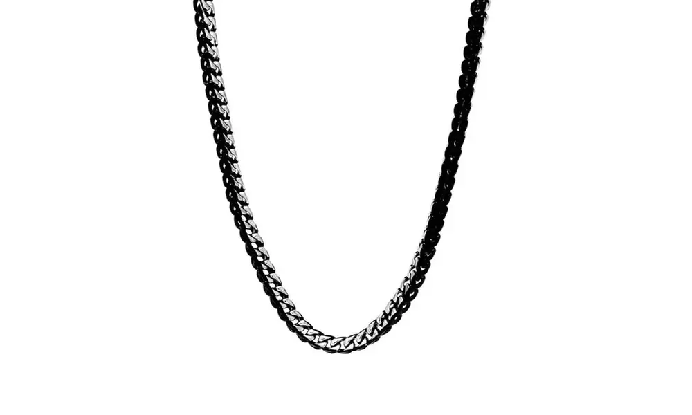 Men's Black Rhodium Plated 2 Tone Franco Or Byzantine Chain Necklace