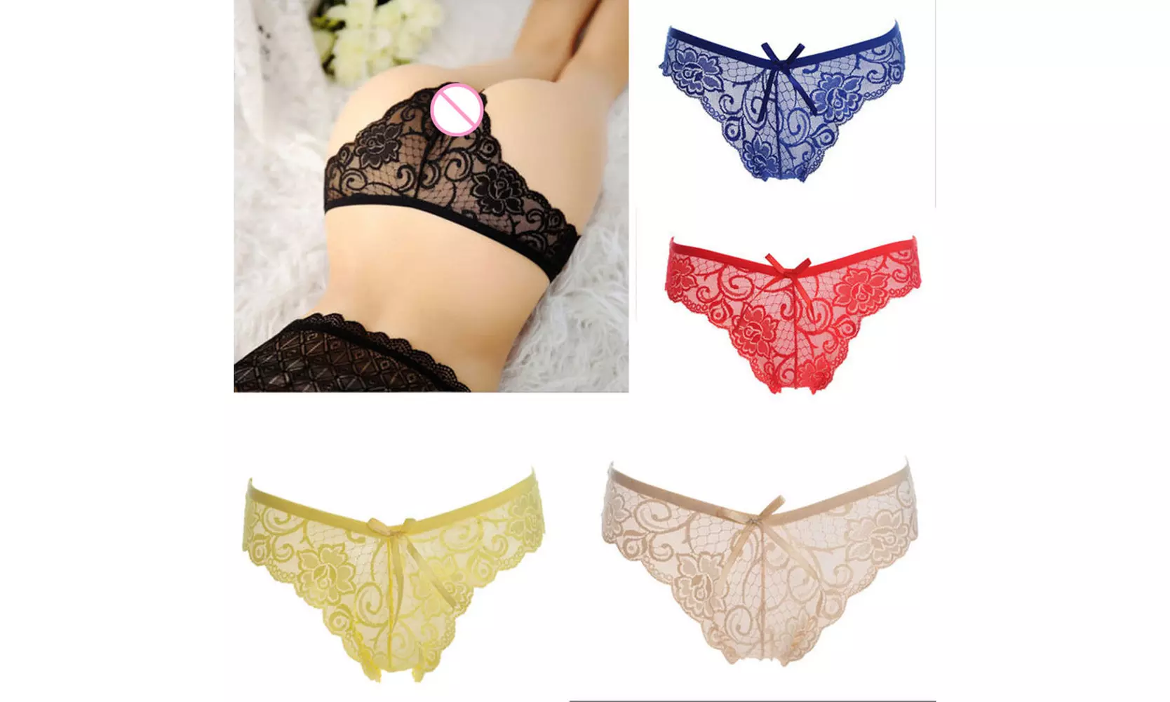 Women Sexy Lace See-through V-string Briefs Panties Thongs G-string Underwear - Primary Image