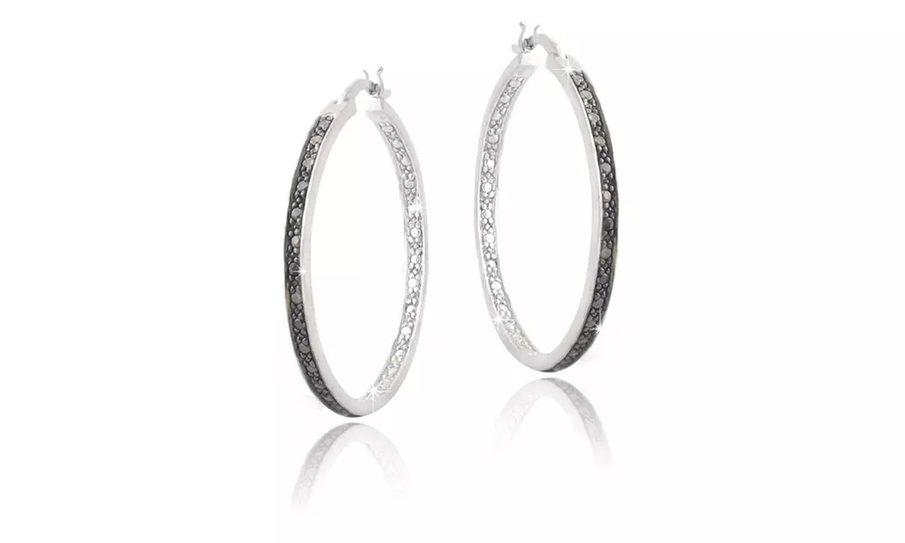 Black Diamond Accent 30mm Round Hoop Earrings - Primary Image