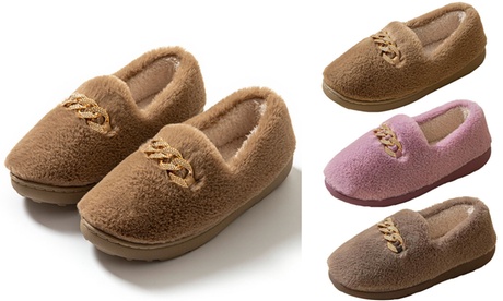 Womens Cozy Fleece Lining Moccasin Slippers Booties Plush House Shoes Khaki Medium EUR 36-37