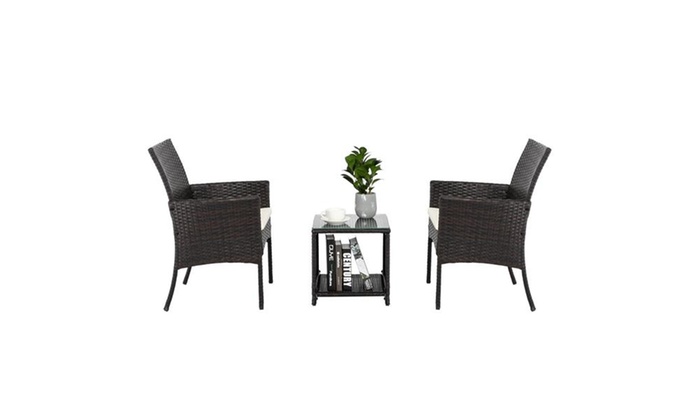 3pcs Patio Furniture Set Outdoor Chair Table Set 2 Single Seat 1 Tea Table Groupon