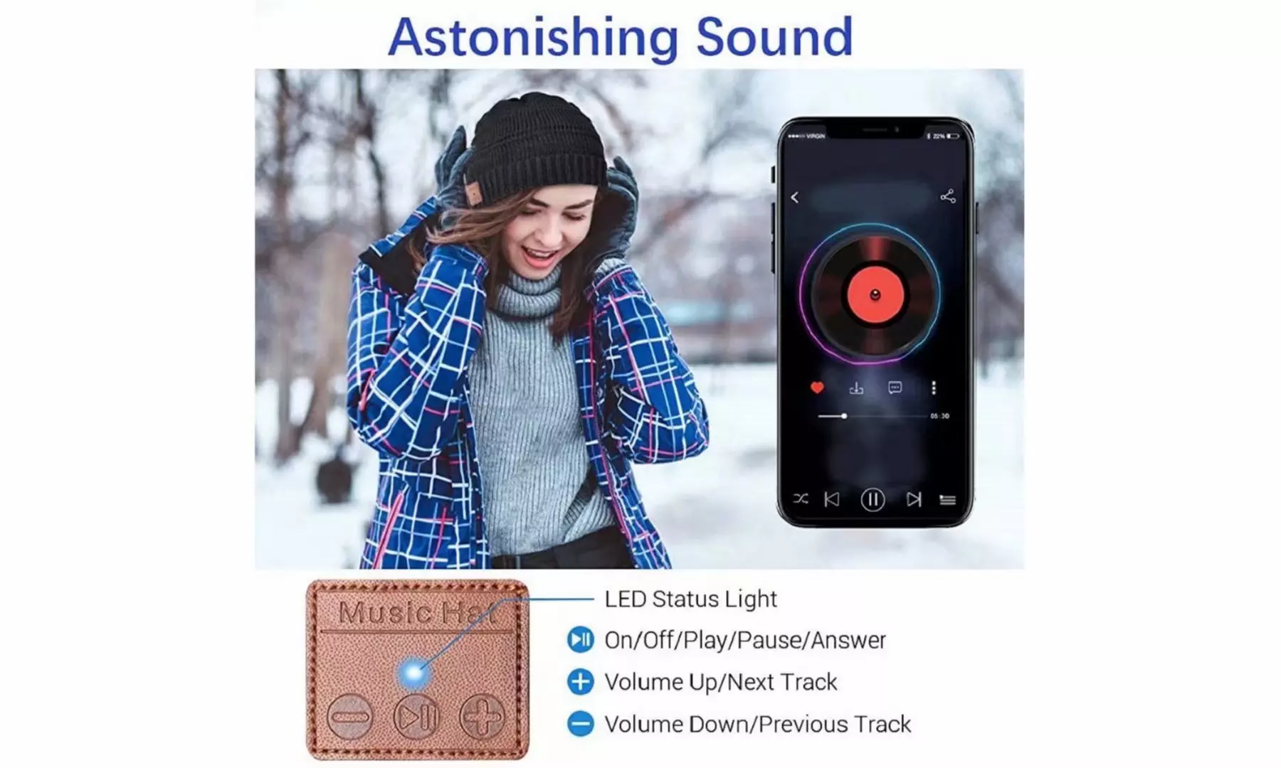 Touchscreen Gloves & Bluetooth Beanie Hat Set