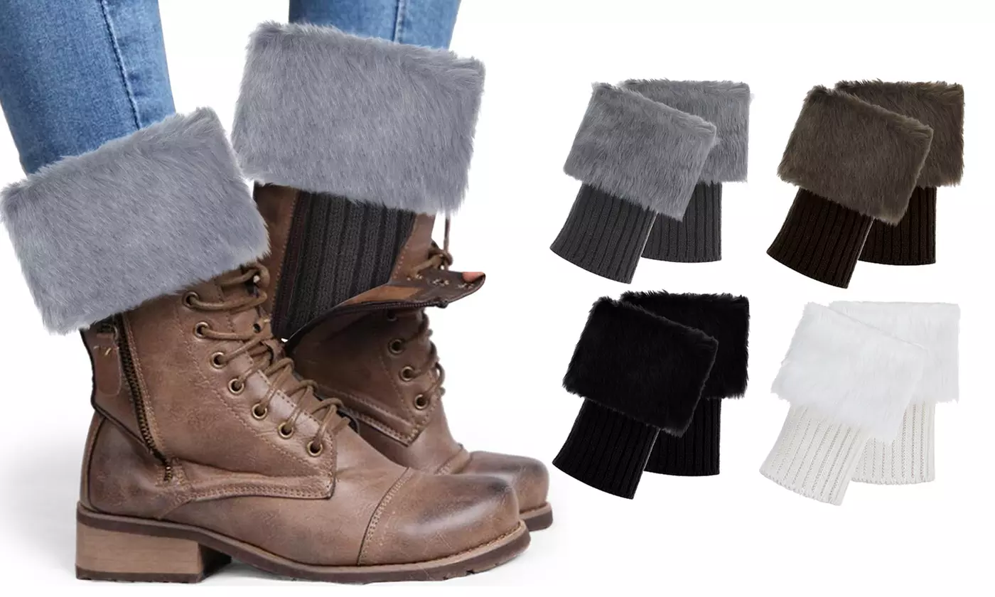 Women Furry Leg Warmers Boot Socks Cuff Crochet Knit Toppers Knee Legging - Primary Image