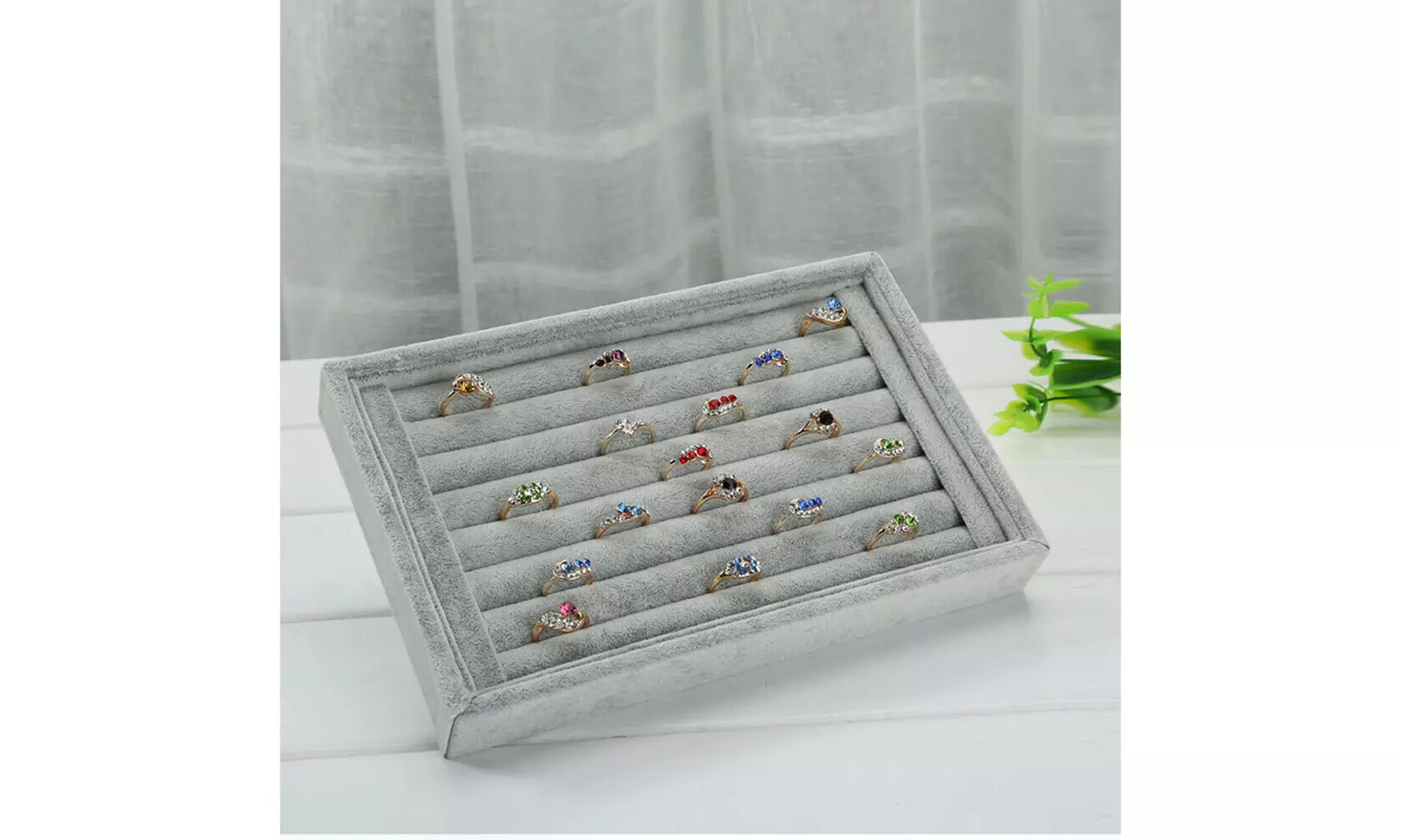1-2 Pc Velvet Jewelry Ring Display Organizer Tray Holder Earring Storage Case