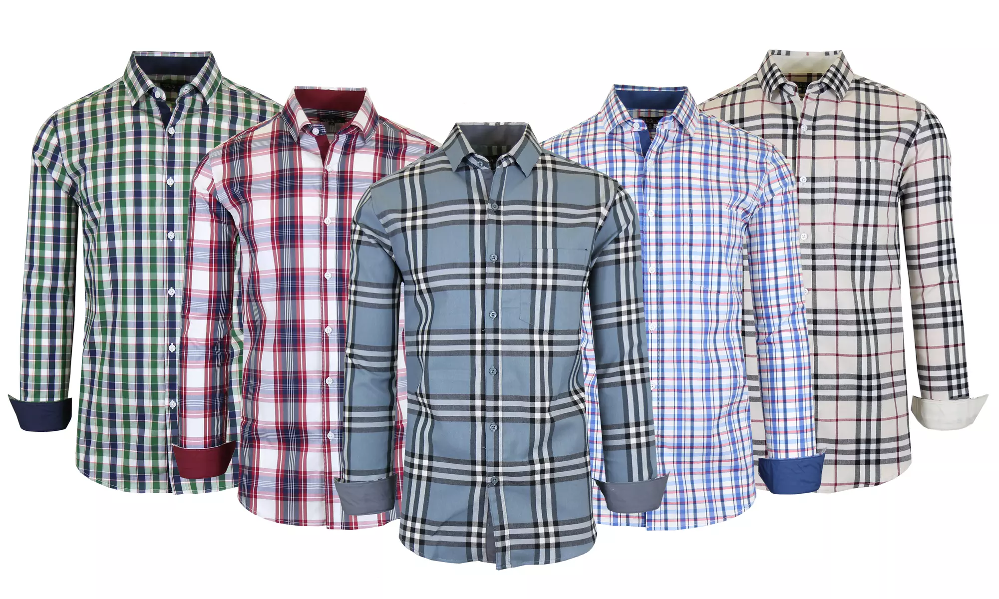 Galaxy By Harvic Men's Long Sleeve Slim-Fit Cotton-Stretch Plaid Dress Shirts - Primary Image