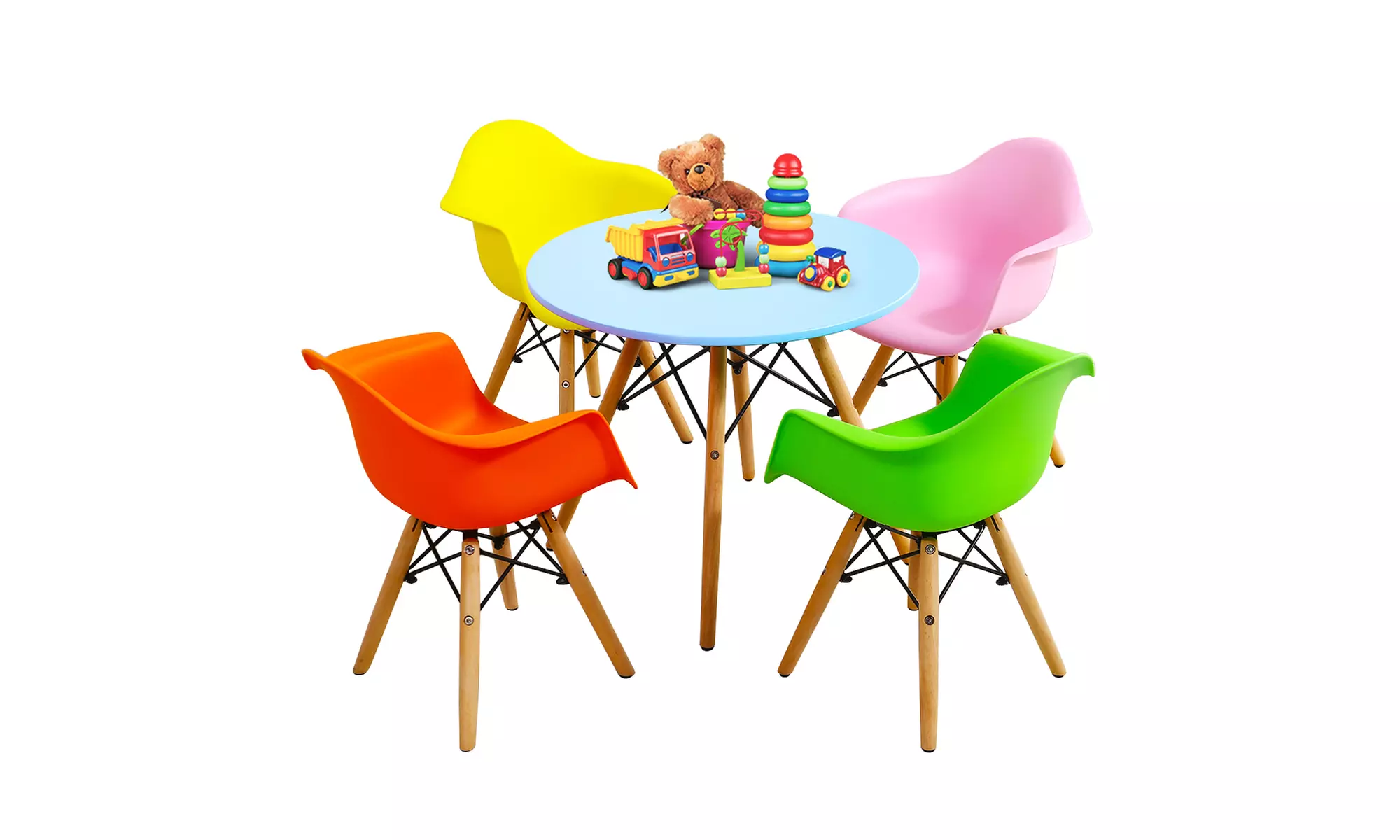 5 Piece Kids Mid-Century Modern Color Round Table Chair Set with 4 Arm Chairs - Primary Image