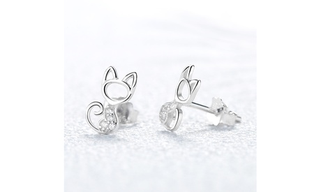 18K White Gold Cutout Cat Earrings With Swarovski Crystal 1 Ct Crystal Crystal December Birthstones