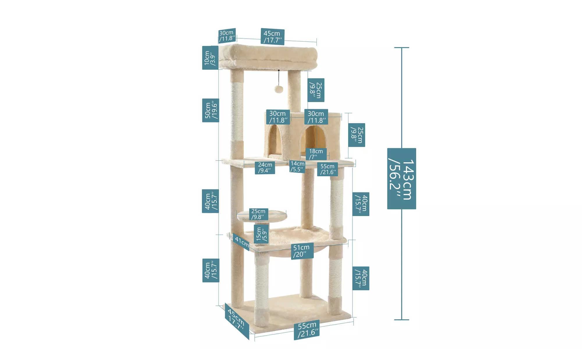 Luxury Cat Tree Cat Tower with Sisal Scratching Post, Cozy Condo, Top Perch
