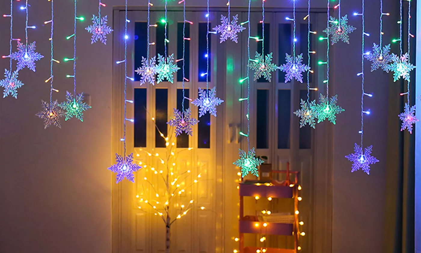 96 LED Christmas Snowflake LED Curtain String Lights Window Curtain Lights