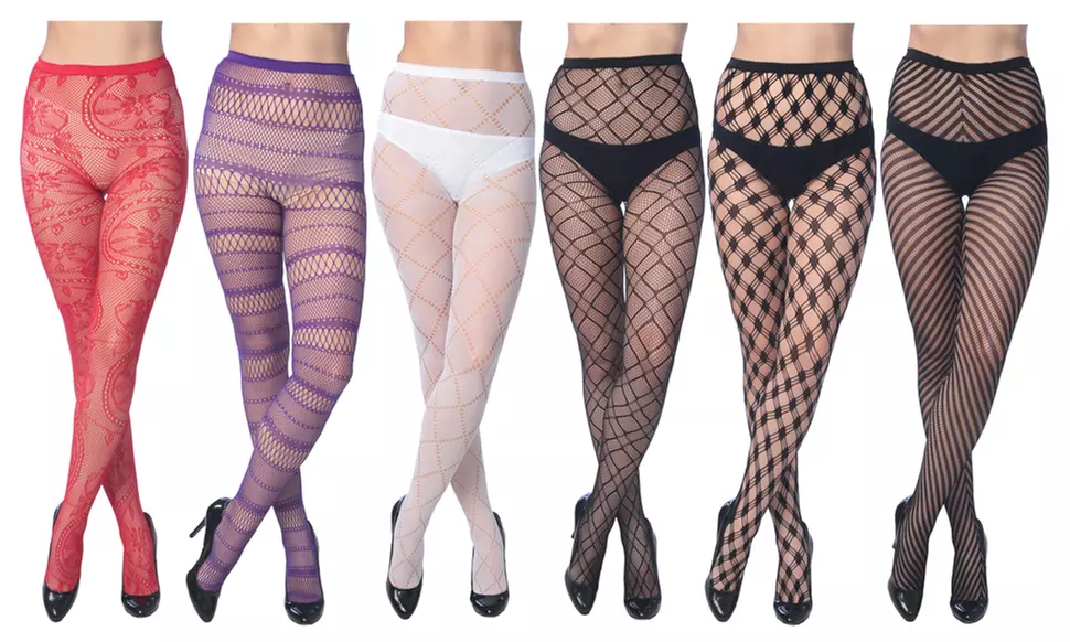 Women's Assorted Color Fishnet Tights In Regular and Plus Sizes (6-Pack) - Primary Image