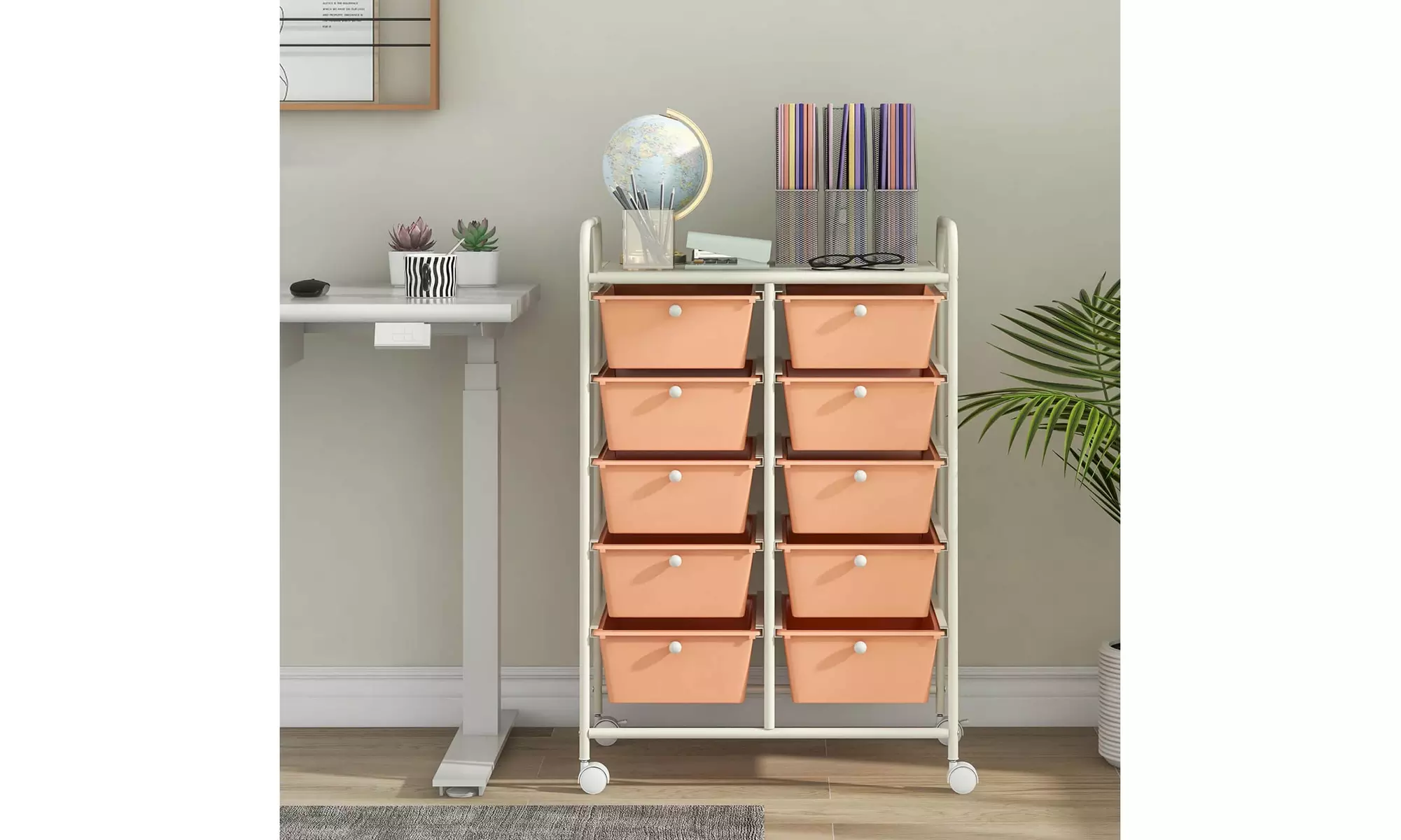 Costway 10-Drawer Storage Cart Utility Rolling Kitchen  Trolley Organizer