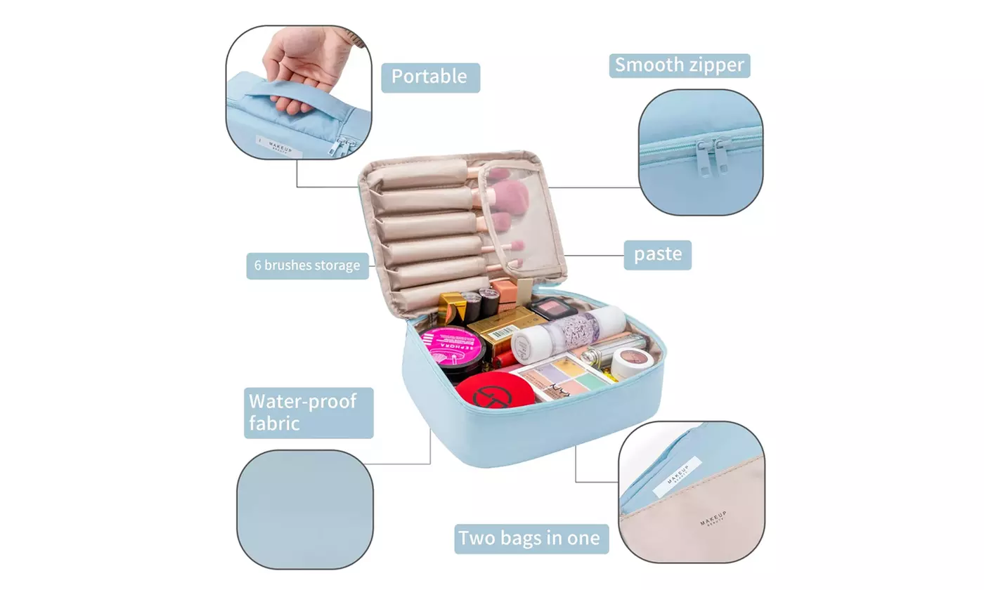 2 Pieces Travel Makeup Bag Toiletry Bag Large Cosmetic Bag with Inner Pouch