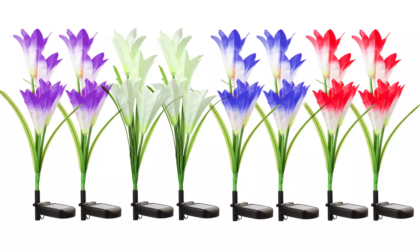2-8Pcs Lily Flower Solar LED Stake Lamp Lights for Garden, Patio, or Backyard