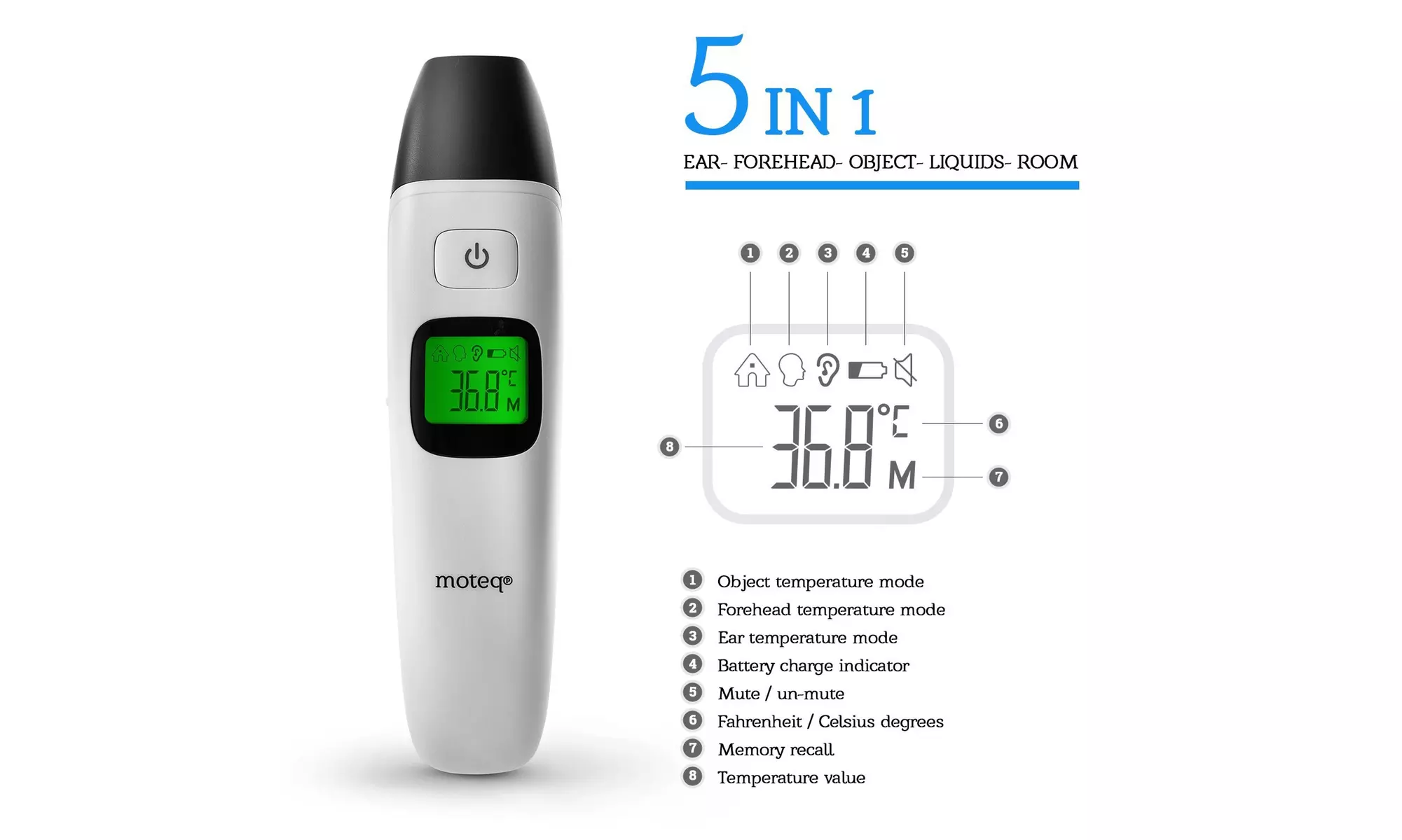MOTEQ Forehead Thermometer Digital Infrared - Primary Image