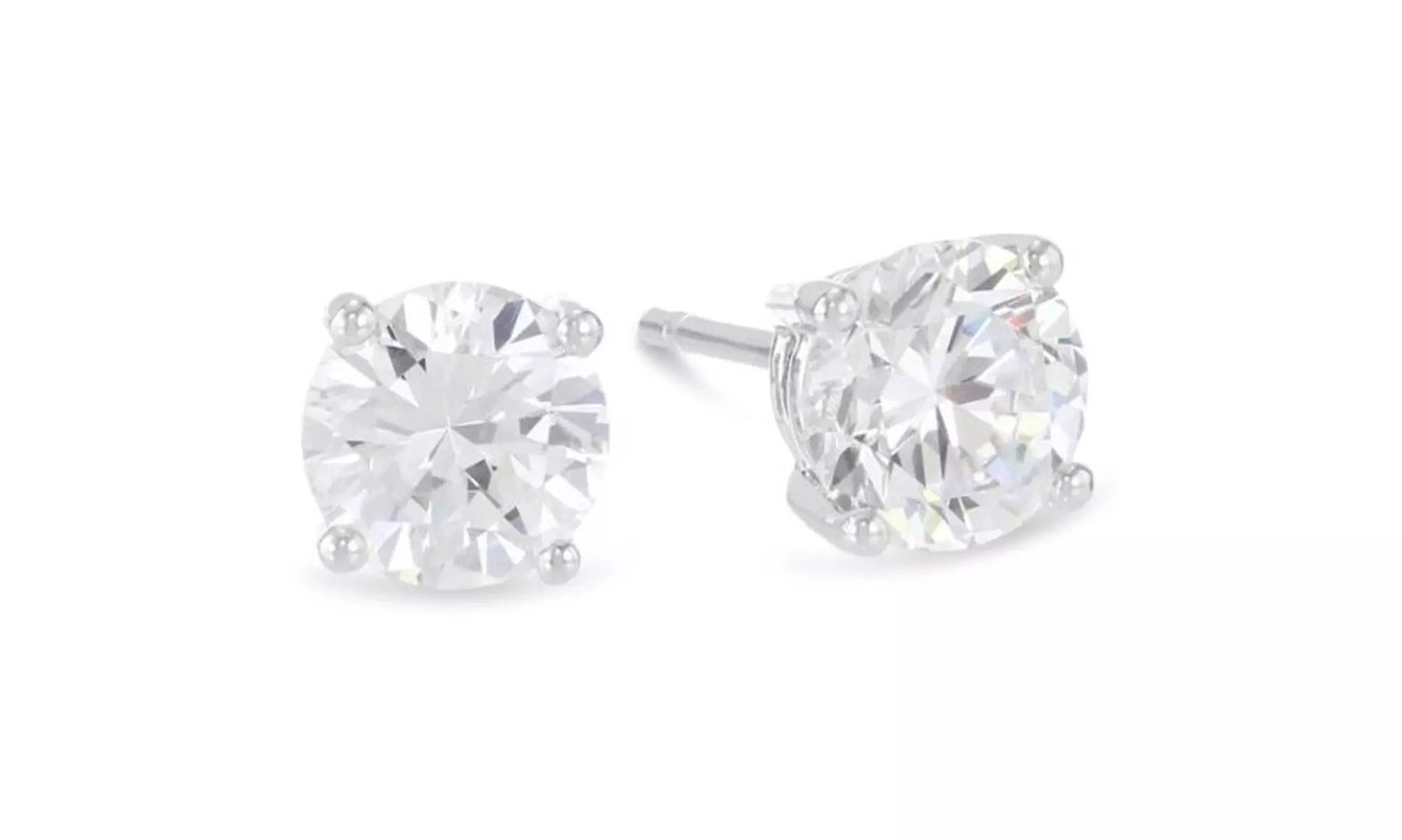 14k White Gold Round Solitaire white created Diamond Stud Earrings. - Second Medium
