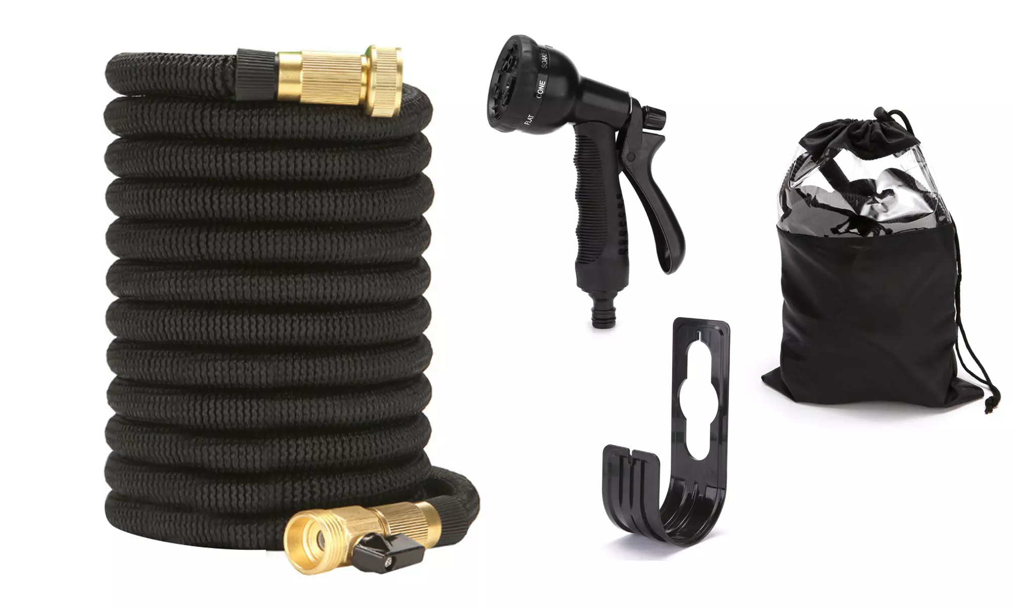 Expandable Garden Water Hose with Multi Purpose Nozzle & Solid Brass Connector - Primary Image