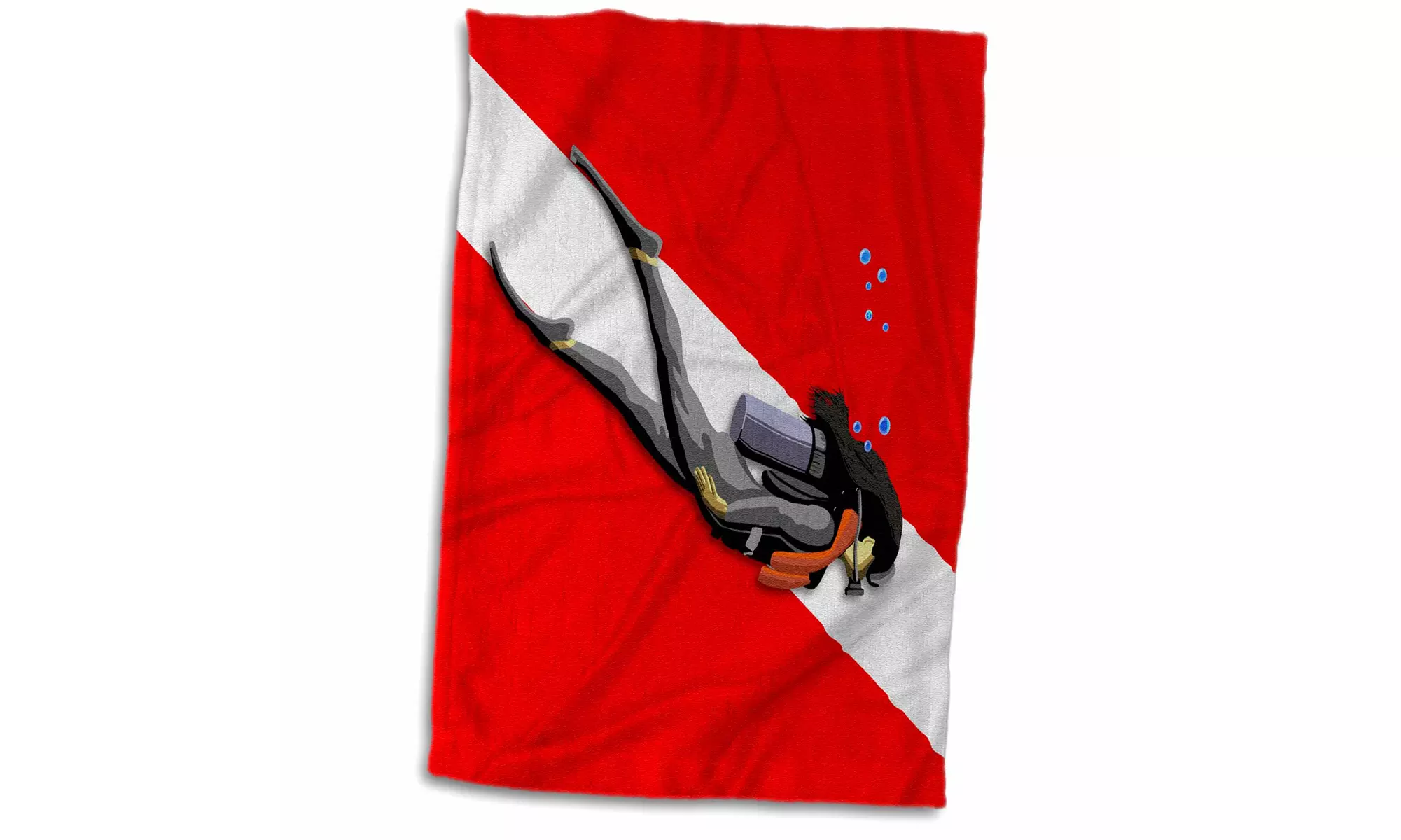  Towel - Woman SCUBA diver in front of a red and white dive flag. - 15 by 22-in - Primary Image