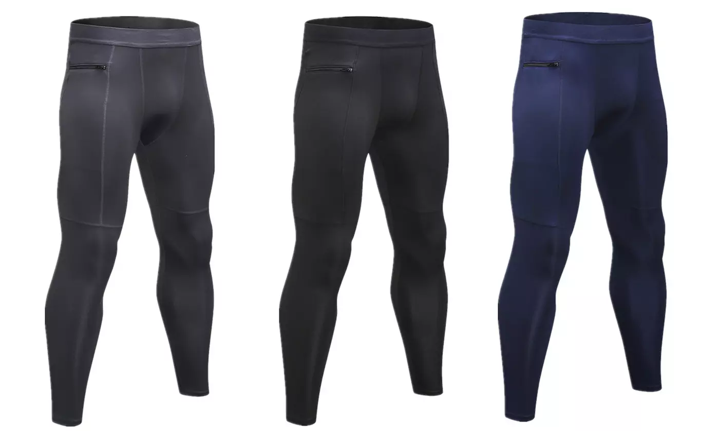Men's Compression Pants Workout Athletic Leggings Running Gym Tights with Pocket