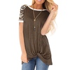 Image 10: Womens Leopard Color Block Twist Knot Tunics Casual Short Sleeve T Shirt Tops