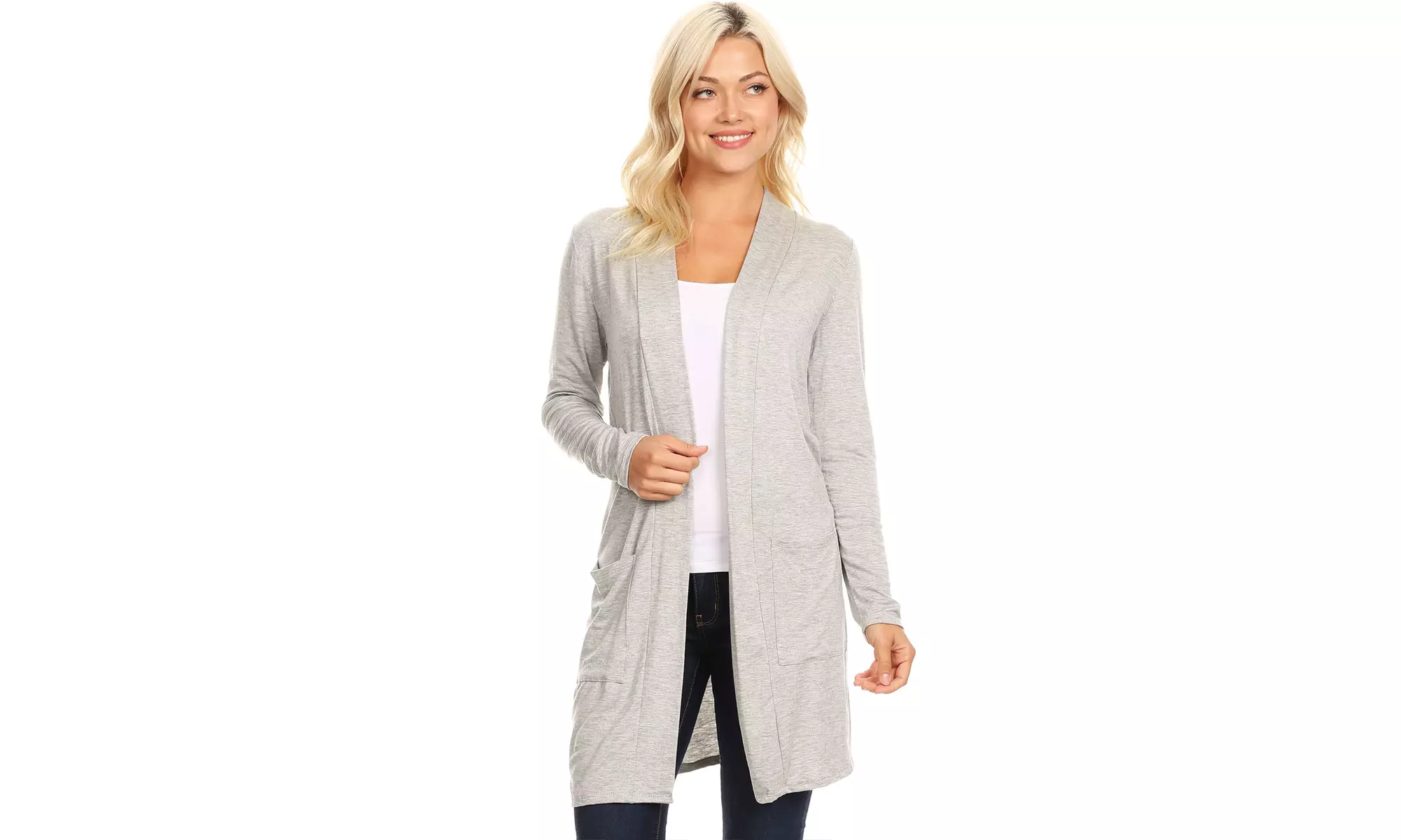 Women's Casual Open Front Basic Long Sleeves Side Pockets Solid Cardigan