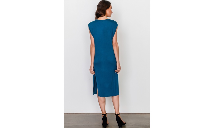 Image 3: Solid Side Unlined Stretchy Split Long Tunic Top 
