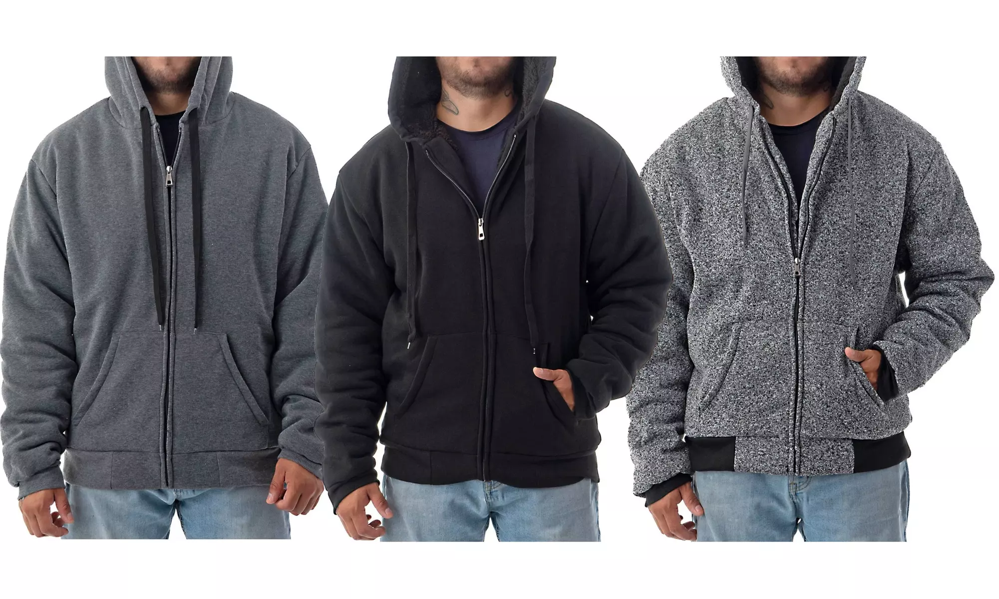 2 Pack Men's Sherpa Lined Hoodie Jacket - Full Zip Heavy Duty Winter Sweatshirts - Primary Image
