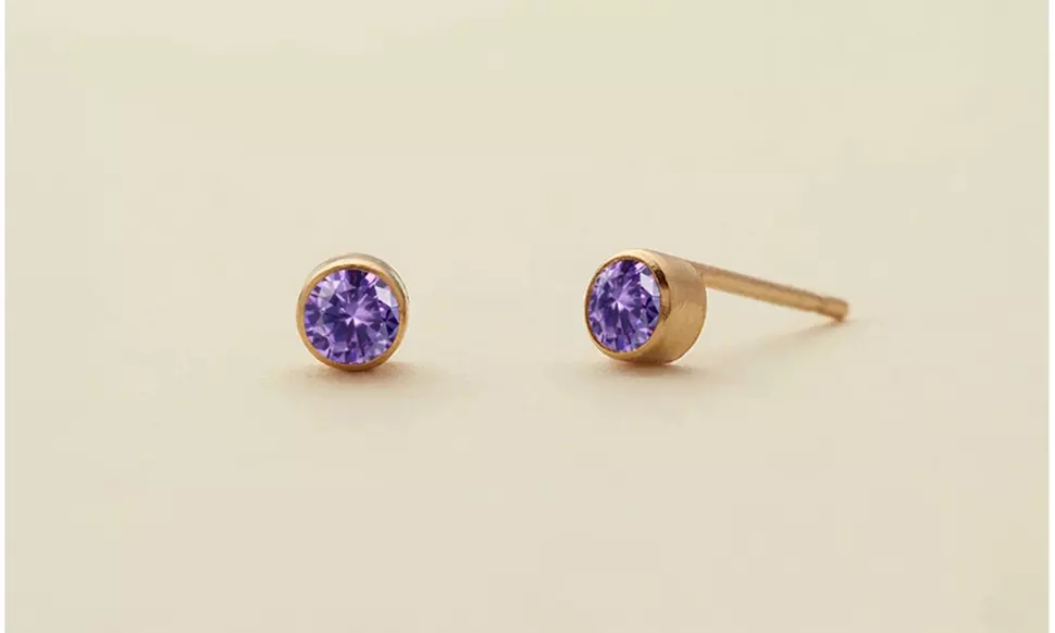 4mm Birthstone Stud Earrings in 14K Gold Plated Stainless Steel, 12 Colors