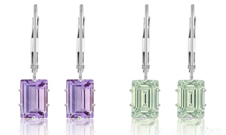 2.00 CTTW Genuine Amethyst And Green Amethyst Emerald Cut Leverback Earrings 2 Ct Brass Amethyst February Green Amethyst