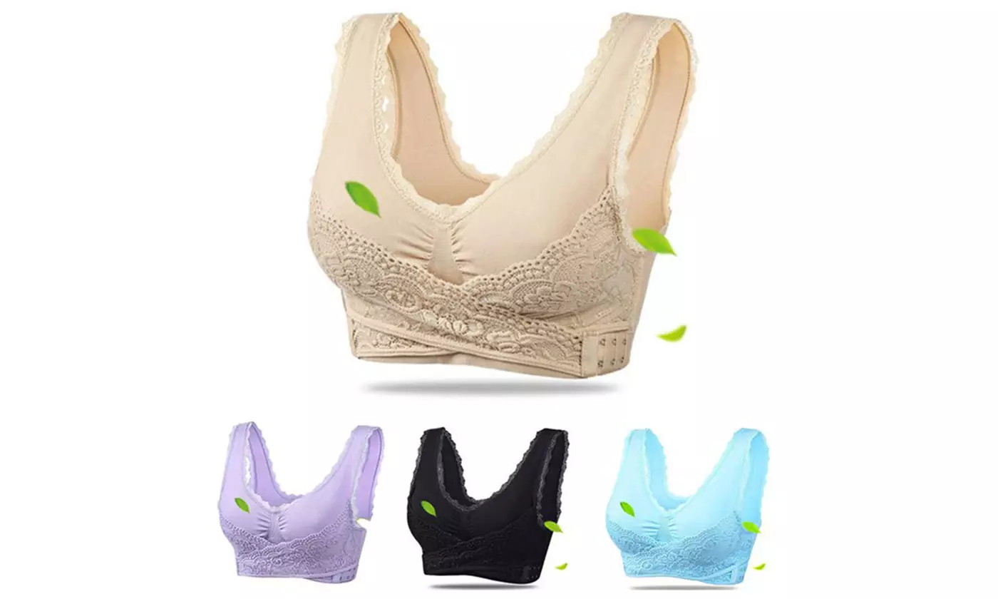 Women Sexy Lace Bralette Solid Cross Side Buckle Brassiere Wireless Push up Bras - Primary Image