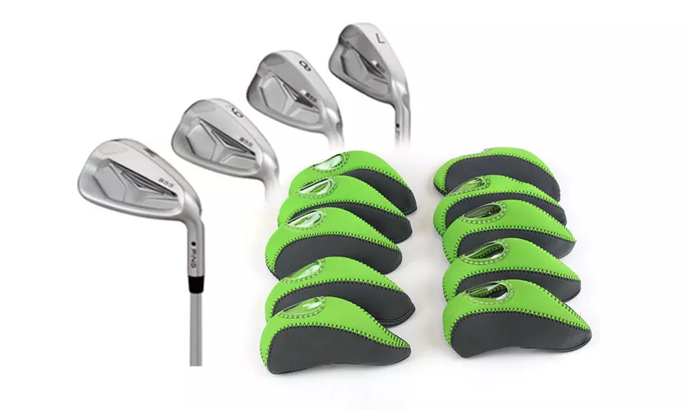 Set of 10, Premium Golf Iron Club Head Covers Neoprene with Transparent Window - Primary Image
