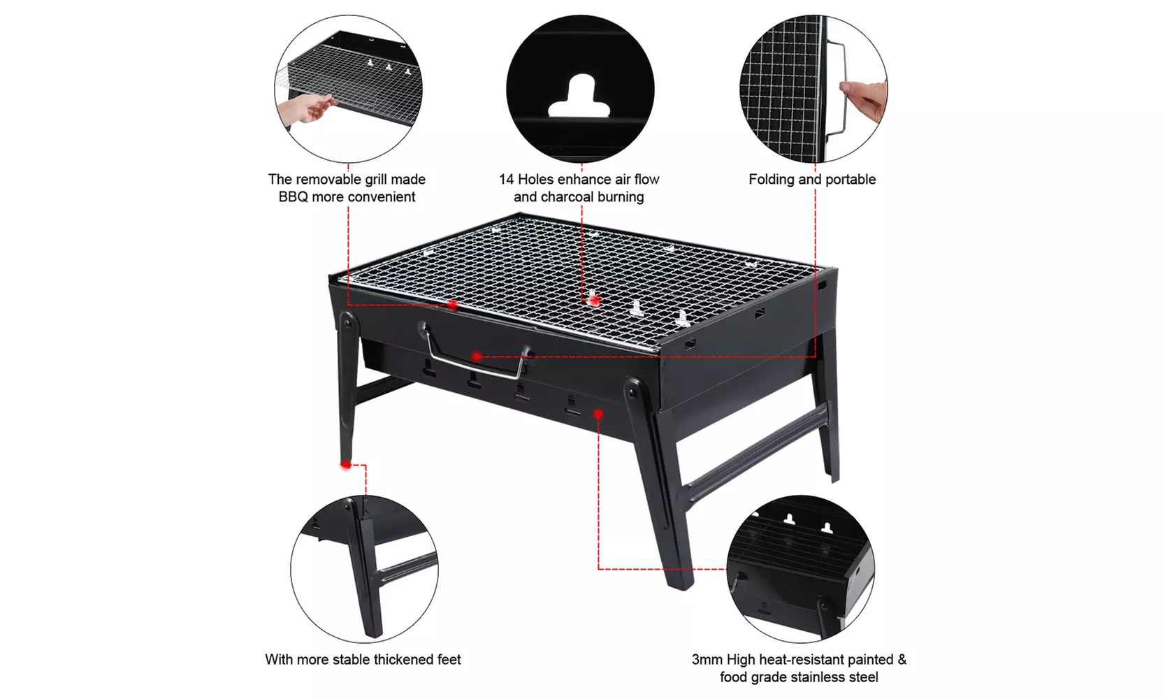 Small Barbecue Charcoal Grill Portable Premium BBQ for Outdoor Campers