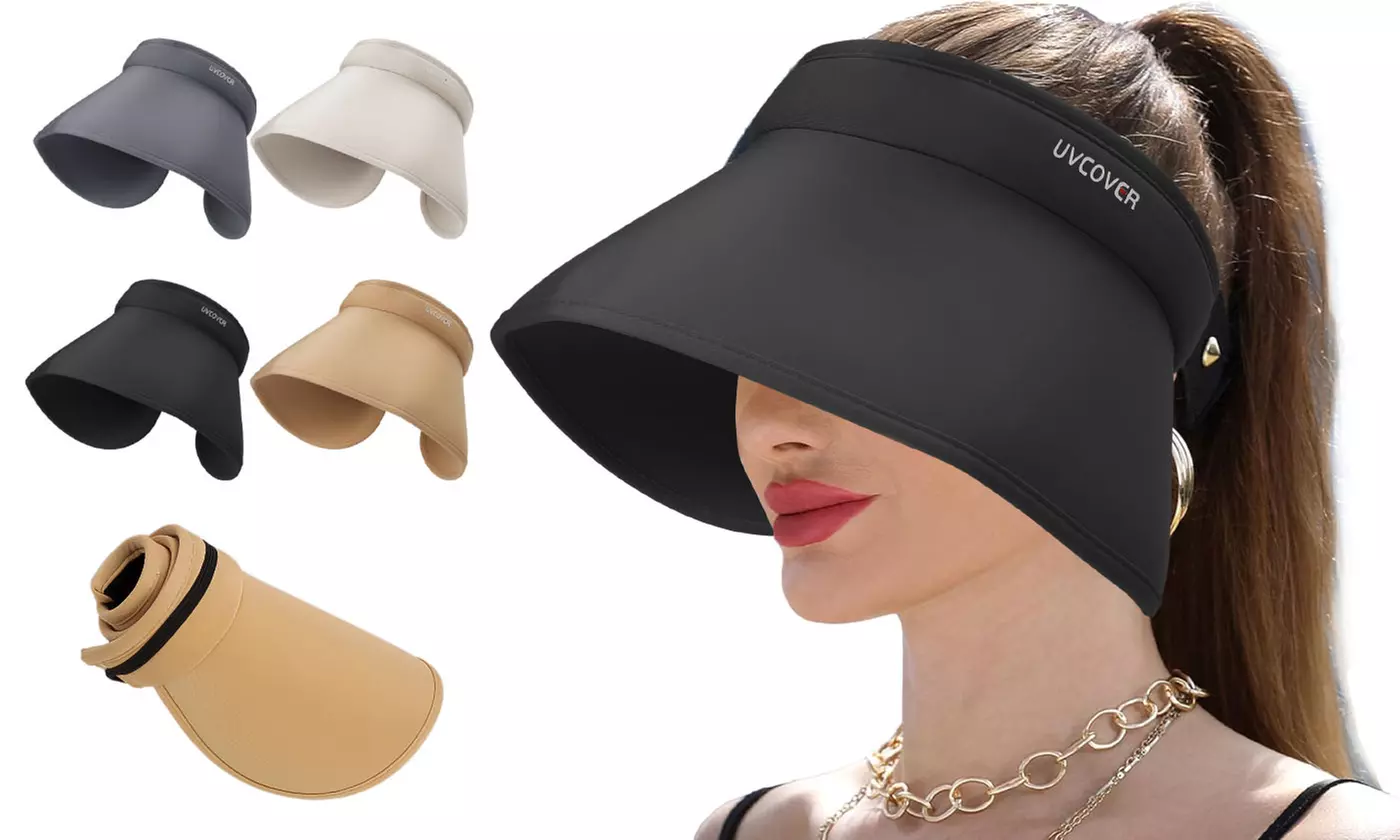 Women Wide Brim Roll-Up Ponytail Summer Sun Visor Hat UV Protection