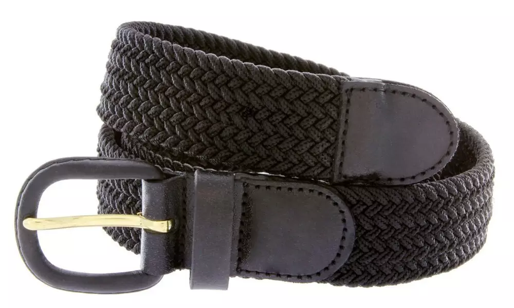 AFONiE Braided Elastic Stretch Belt Leather Covered Buckle - Second Medium
