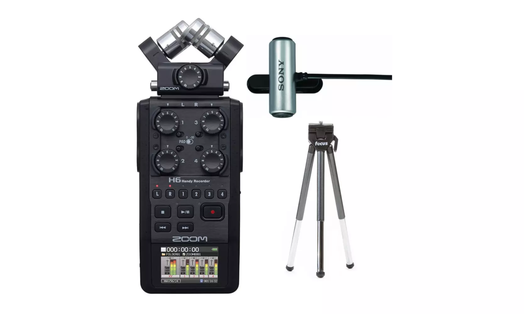 Zoom H6 Four-Track Audio Recorder with Sony Omni Directional Clip On Mic Bundle - Primary Image