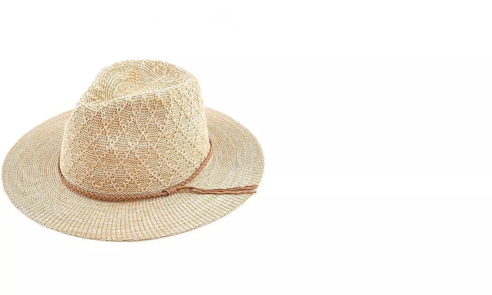 Knitted Panama Hat Featuring Braided Suede Trim Band, KP-09 - Primary Image