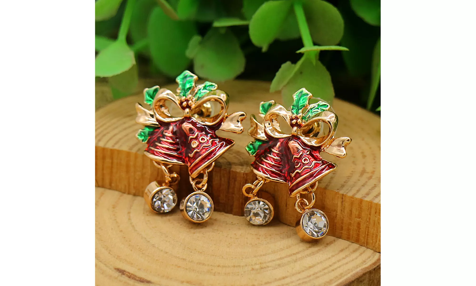 14K Gold Christmas Bells with crystals from Swarovski