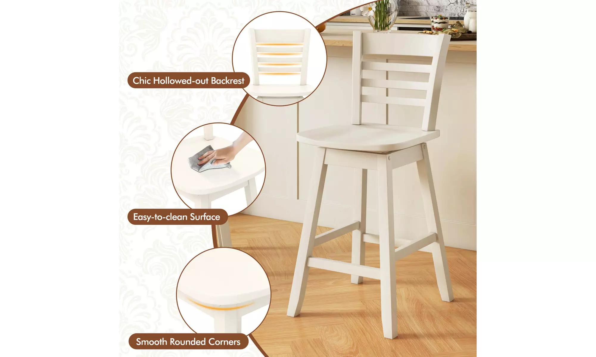 Costway 24.5" Counter Height Bar Chairs Swivel Bar Stools with Hollow Backrest