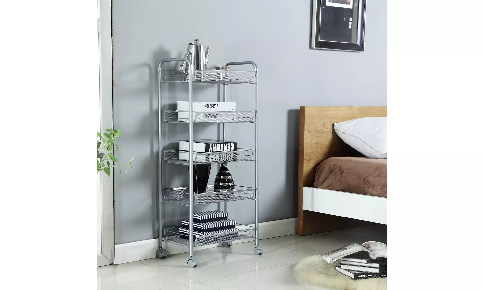 5 Tier Wire Mesh Rolling Cart - Second Medium