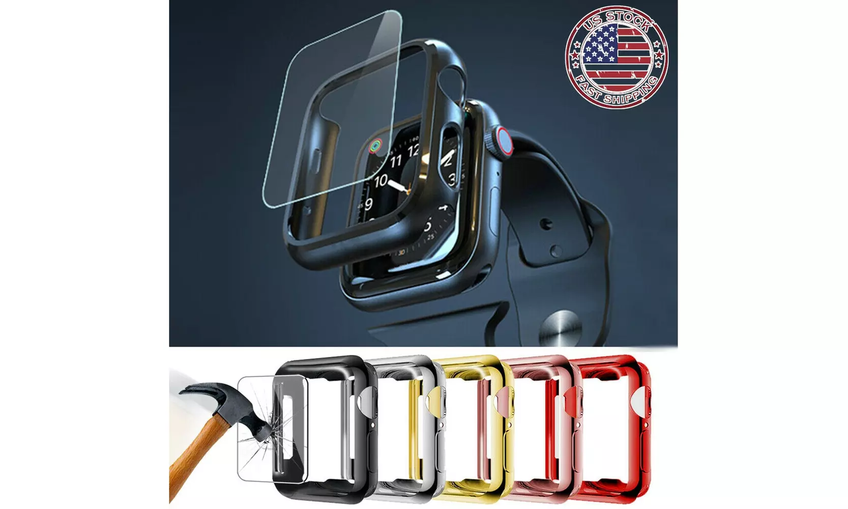 Metallic Bumper Case W/ Glass Screen Protector For Apple iWatch  - Primary Image